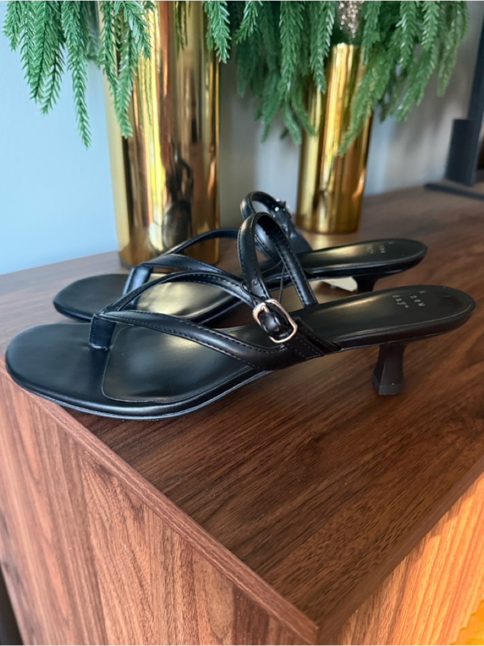 a new day Black Square-Toe Thong Sandals with Kitten Heel
